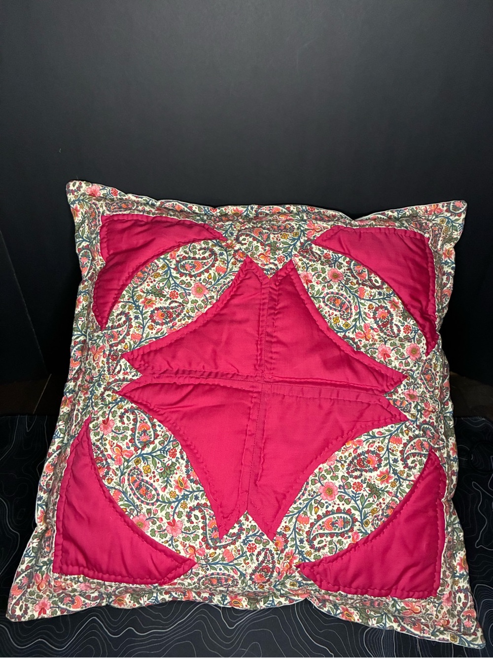 Handmade Vintage Quilted Paisley Throw Pillow